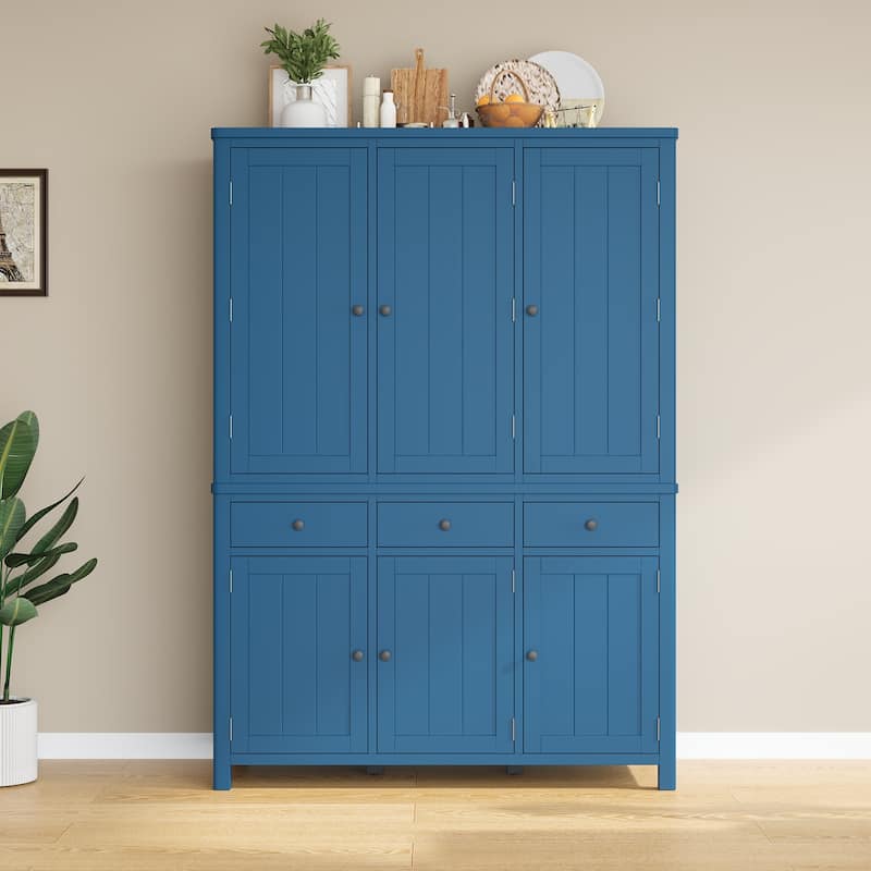 75" Farmhouse Kitchen Pantry Cabinet with Door Shelves, Large Freestanding Cupboard with Pull-Out Trays