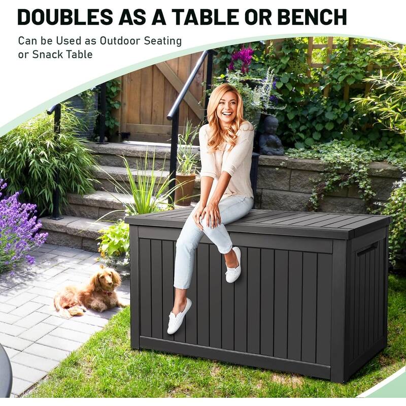 230/260 Gallon Large Outdoor Storage Deck Box, Waterproof Outdoor Storage Box with Built-in Steel Beams