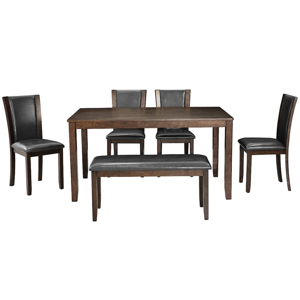 6-Piece Kitchen Set with Upholstered Chairs and Padded Bench