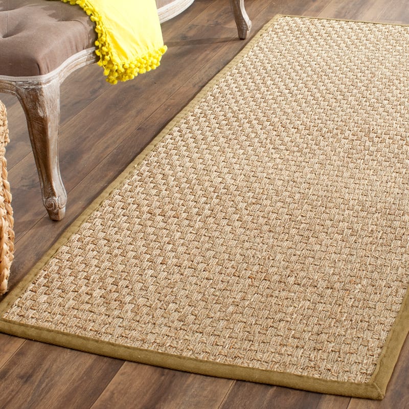 SAFAVIEH Natural Fiber Marina Basketweave Seagrass Rug - 2'6" x 12' Runner - Natural/Olive - Runner