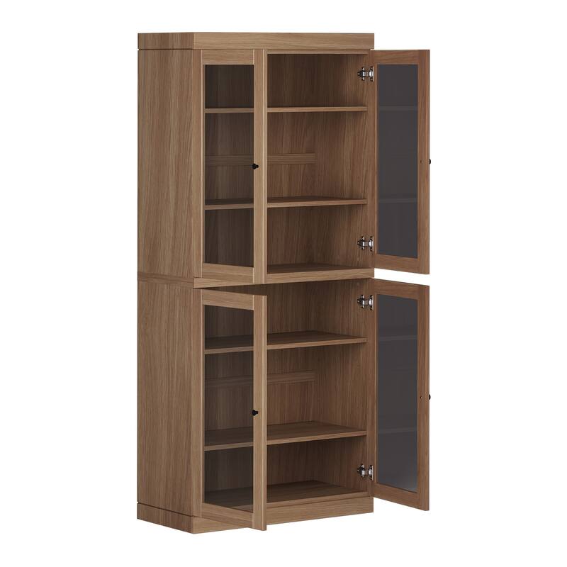 Palace Imports Premium 100% Solid European Oak Hardwood 6-Shelf Modular Bookcase with Tinted Glass Doors - 32" Wide, 71.5" Tall