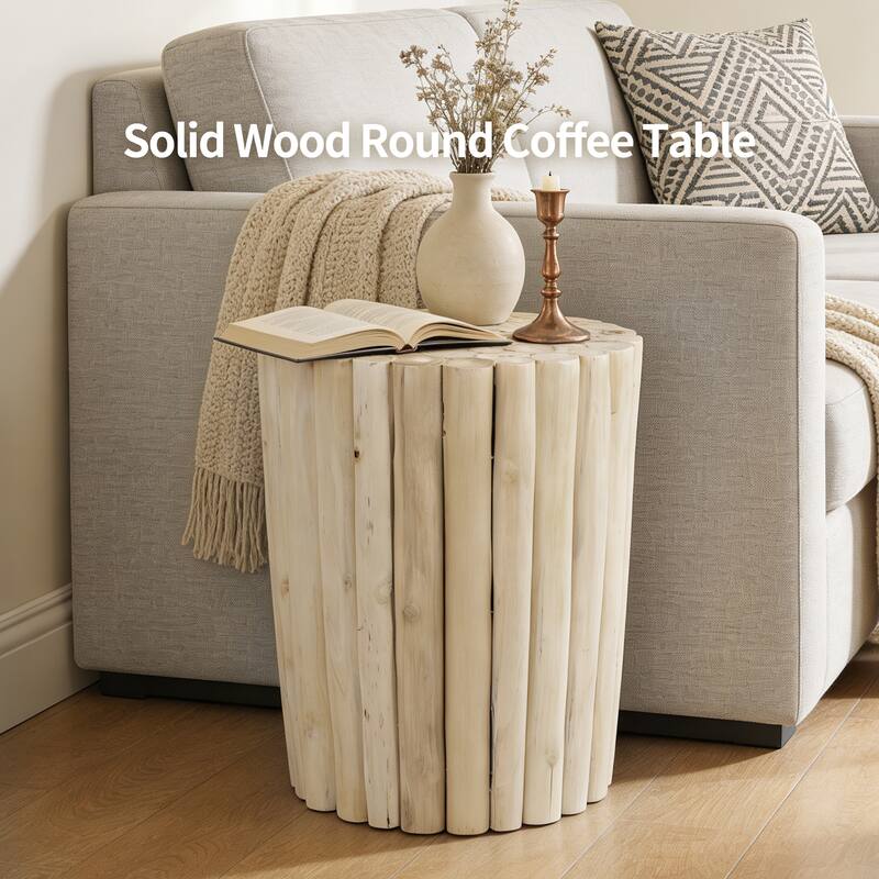 Handcrafted Round Teak Wood Log Coffee Table Accent Side Table