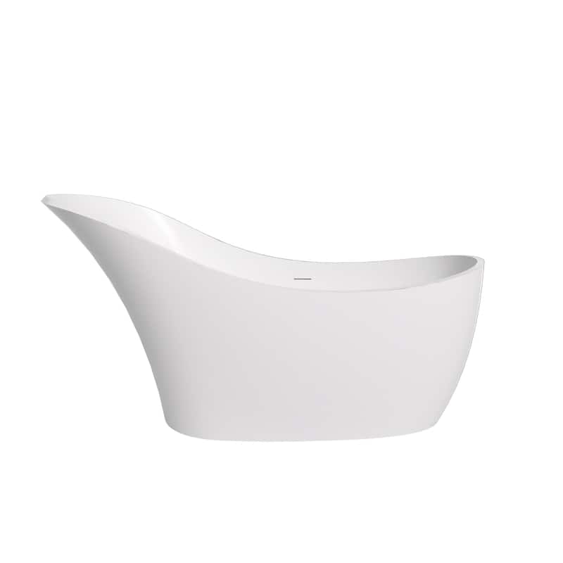 66 in. Solid Surface Freestanding Flat bottom Soaking Bathtub in White - White