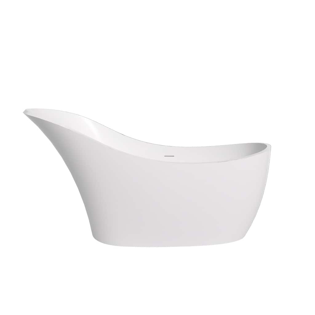 66 in. Solid Surface Freestanding Flat bottom Soaking Bathtub in White