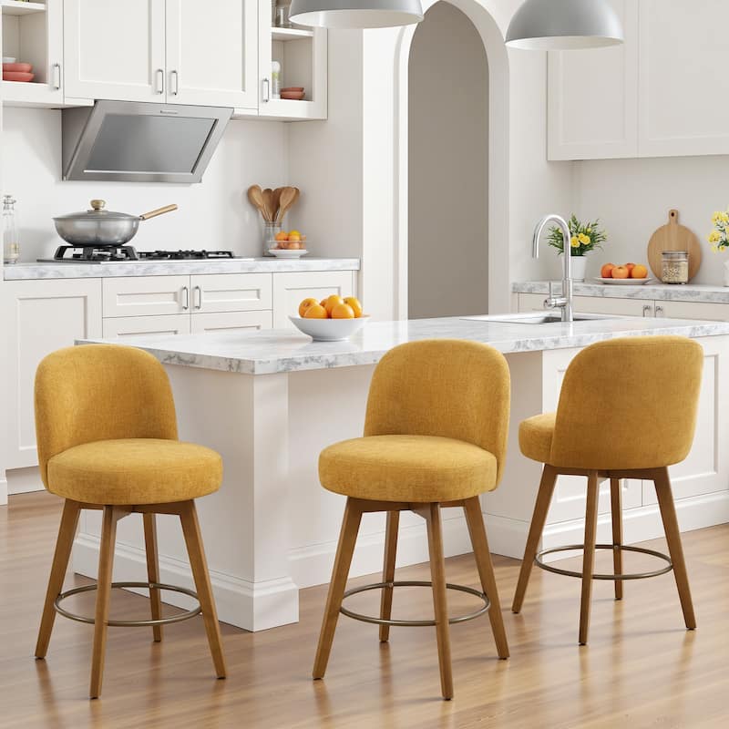 Fabric Upholstered Counter Height Swivel Bar Stools - 37.8"H x 19.7"W x 23.2"D - Set of 3 - Yellow