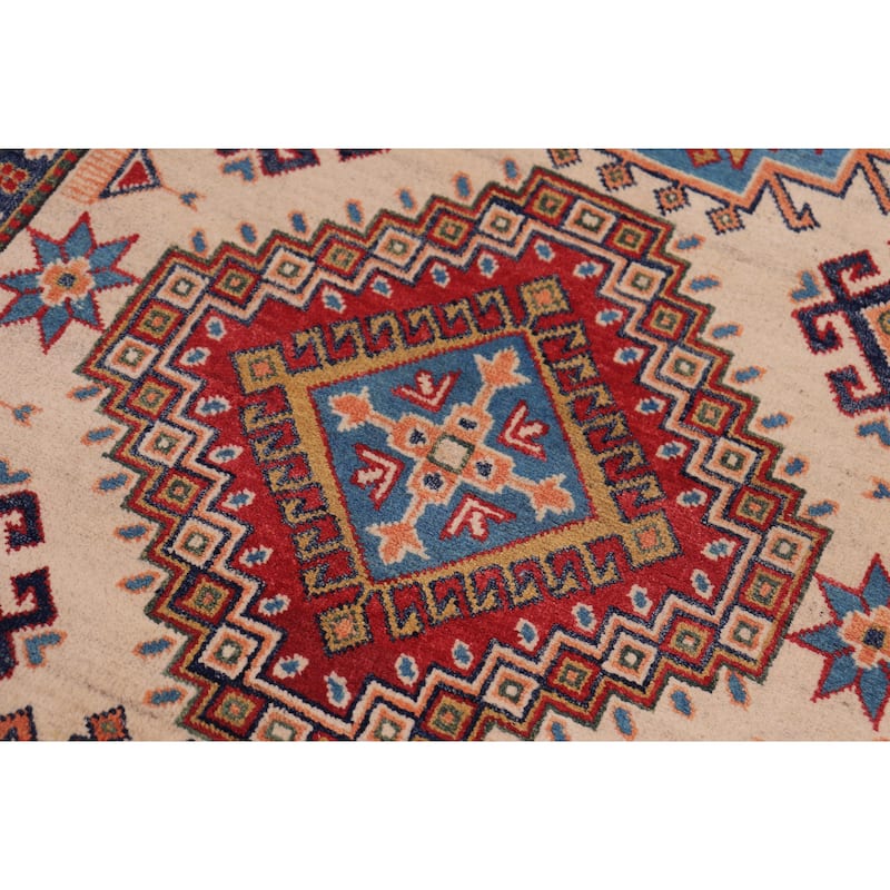Tribal Kazak Emilia Beige/Red Wool Rug - 4'1'' x 6'4''