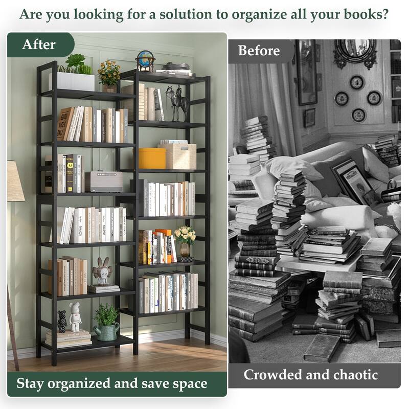 6-Tier Solid Bamboo Bookcase,Large Freestanding Open Bookshelf with 17 Display Shelves,Easy To Assemble