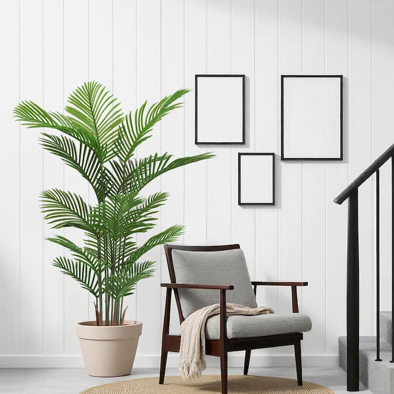 Artificial Areca Palm Plant, 5.2ft Tall Faux Tropical Dypsis Lutescens Tree in Pot, 2pcs/set