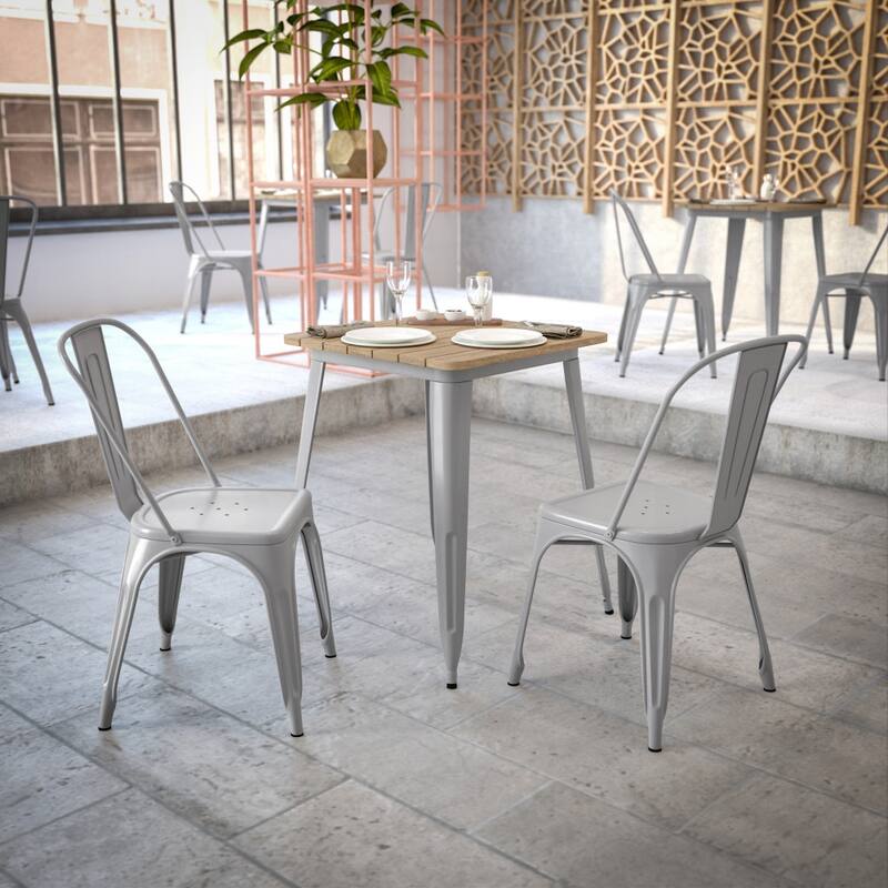 23.75" SQ Commercial Poly Resin Restaurant Table with Steel Frame - 23.5"W x 23.5"D x 30"H