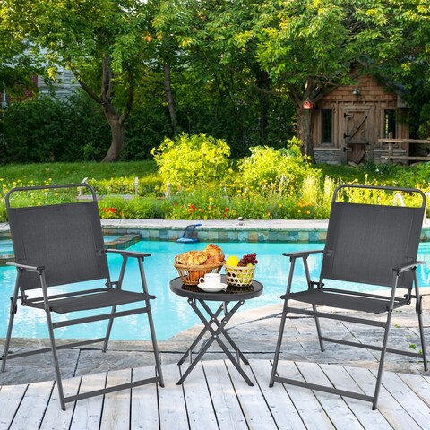 Costway 3PCS Outdoor Bistro Set Folding Table and Chairs Garden Deck - See details