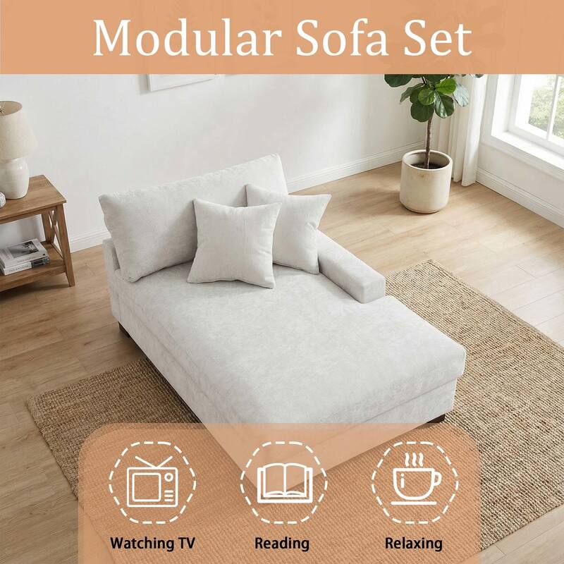 Oversized Chenille Modular Chaise Lounge With Deep Seat