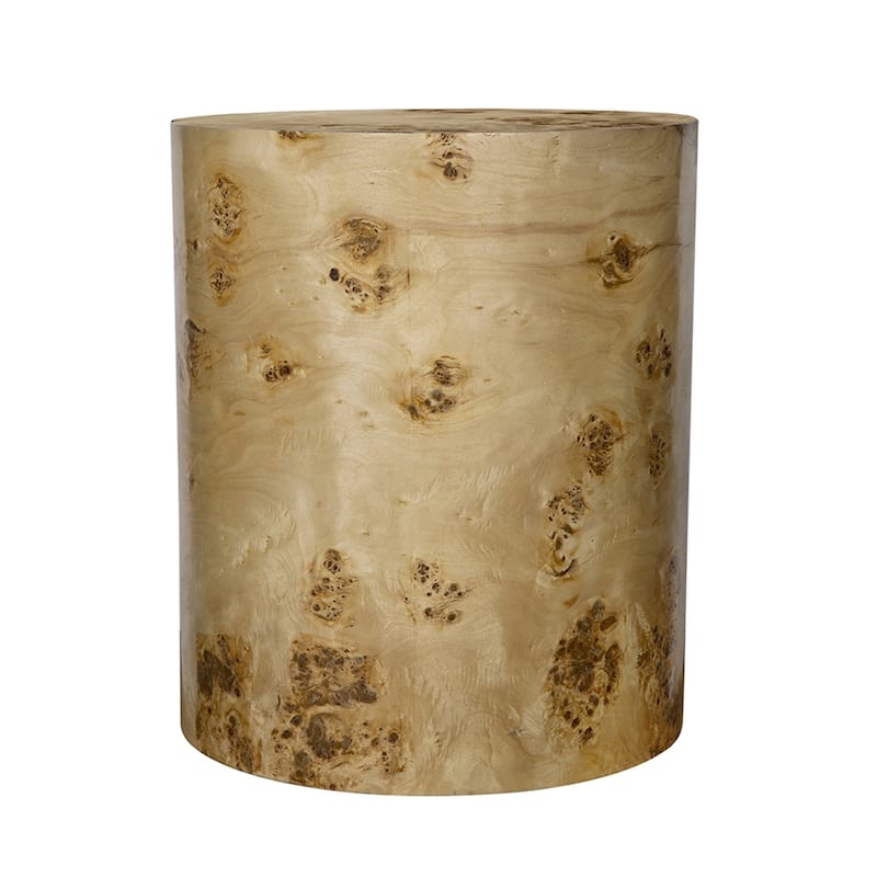 Burl Wood Cylinder Side Table Natural Grain End Table for Living Room
