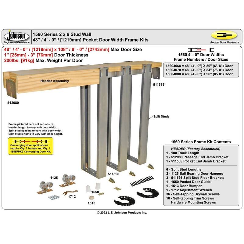 Johnson Hardware 15604070 1560 Series 48" x 84" Pocket Door Frame Kit