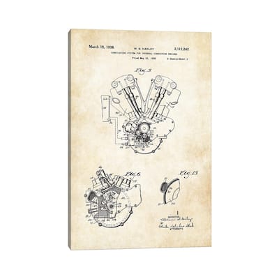 iCanvas "Harley Davidson Knucklehead Engine" by Patent77 Canvas Print
