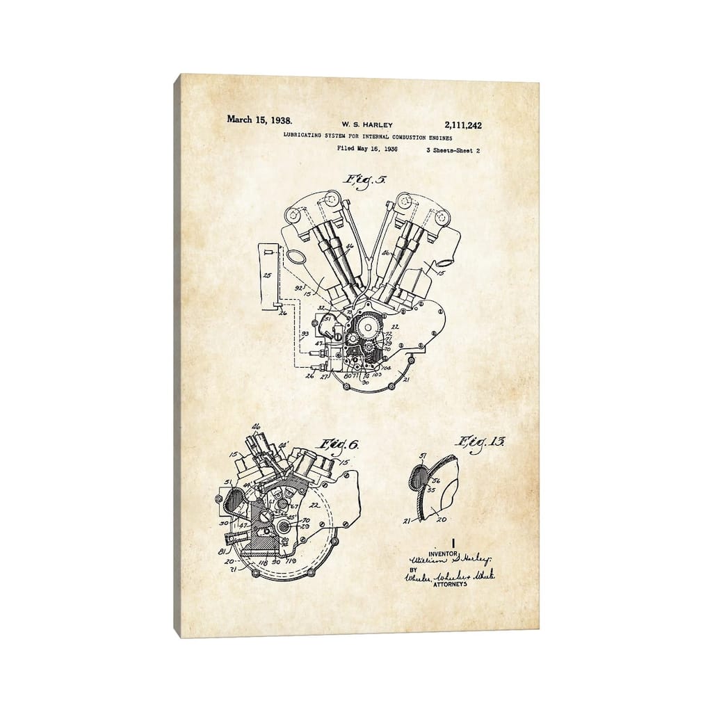 iCanvas "Harley Davidson Knucklehead Engine" by Patent77 Canvas Print