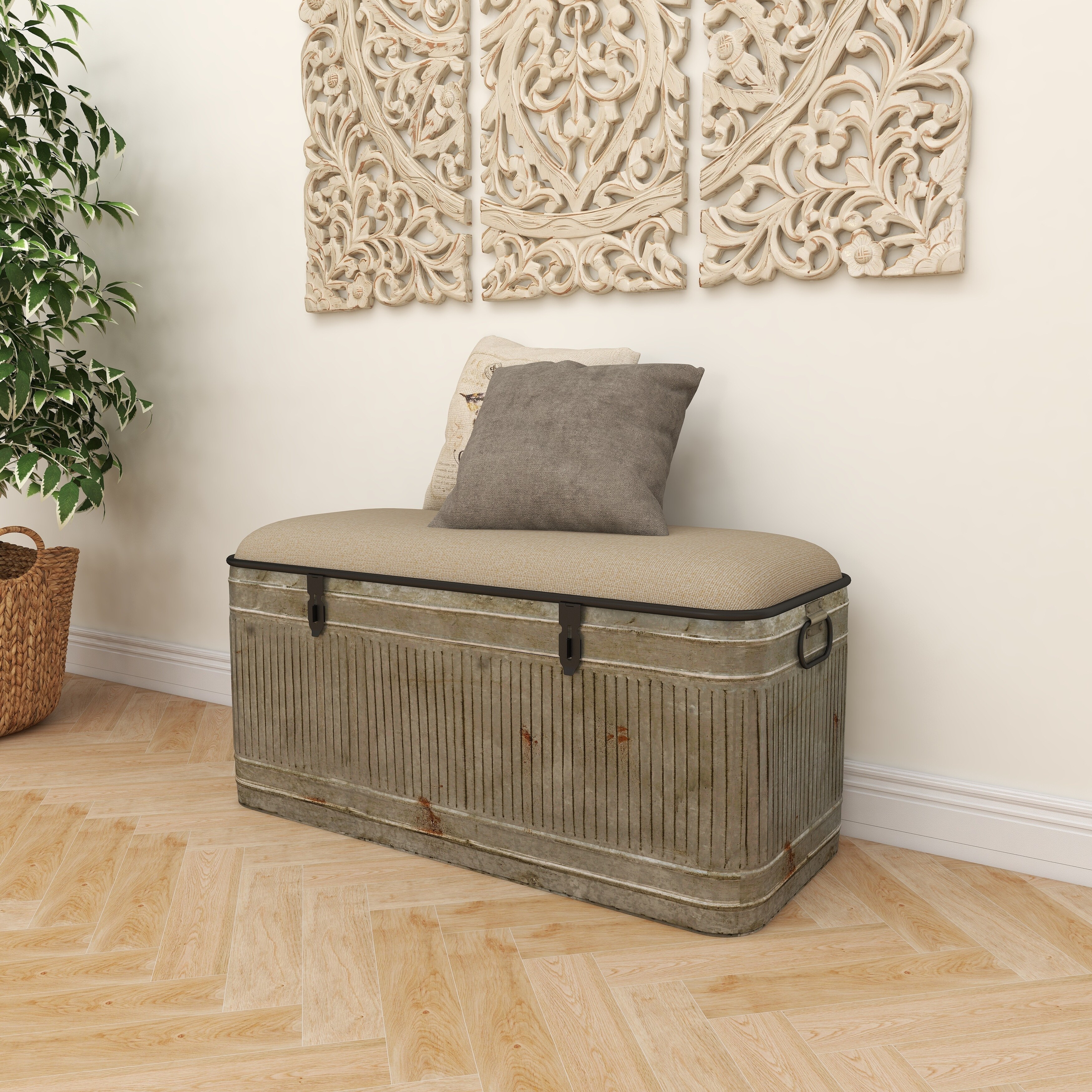 Galvanized metal storage bench hot sale