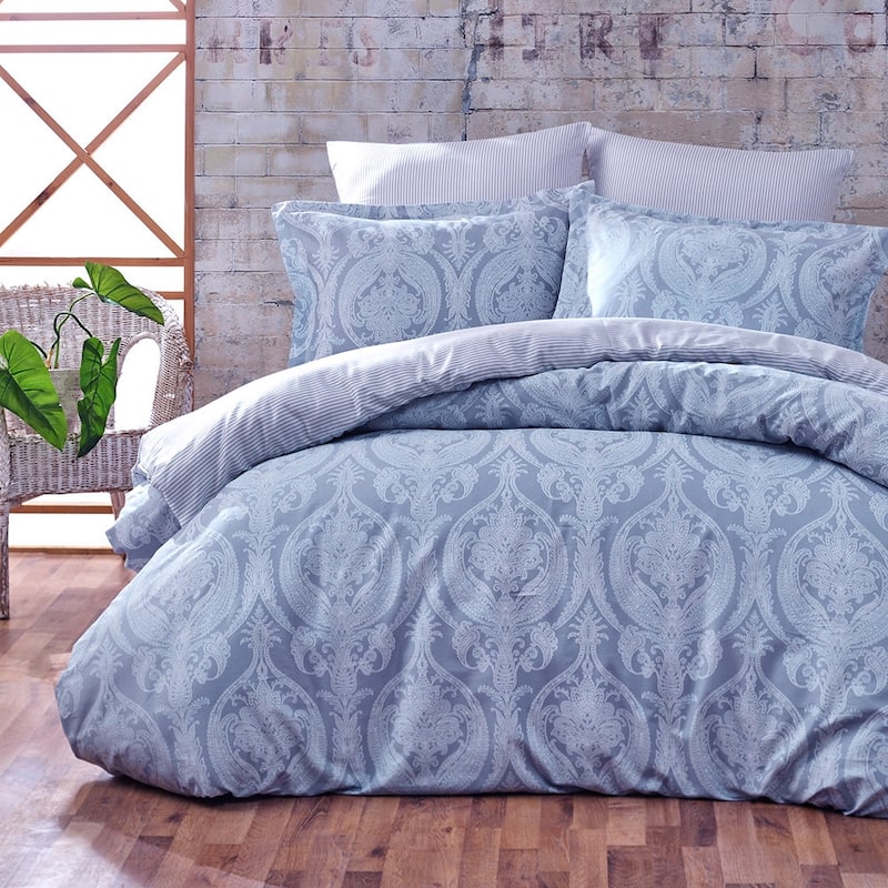 Bahar Baroque Azure Jacquard Cotton Duvet Set of 3