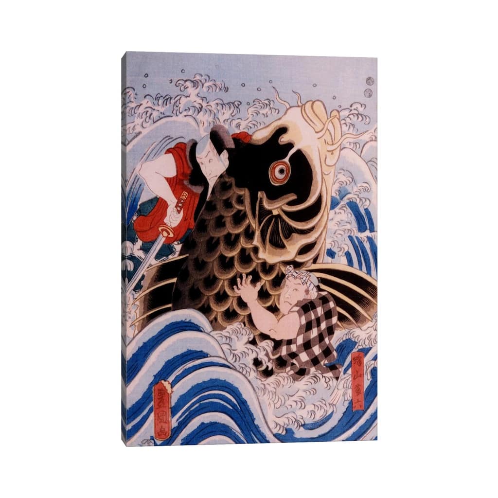 iCanvas "Samurai Wrestling Giant Koi Carp" by Unknown Artist Canvas Print