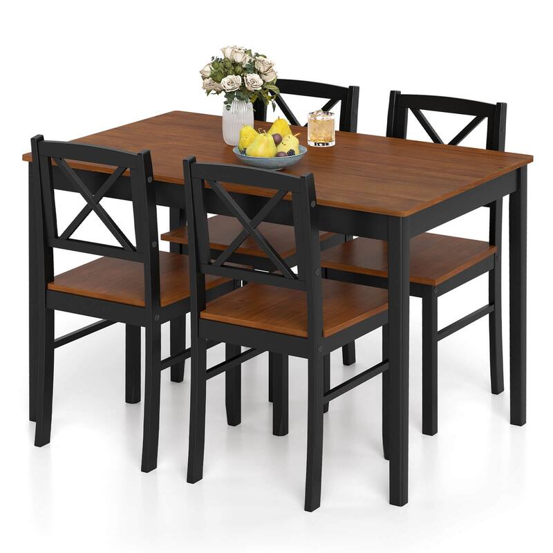 Costway 5 Piece Dining Table Set for 4 People with Rubber Wood Legs,