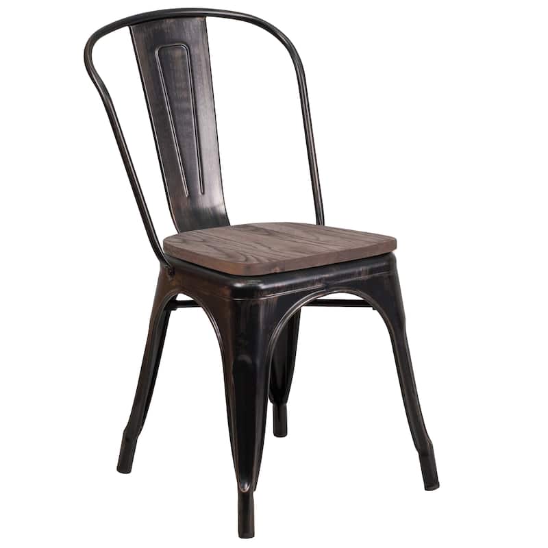 Industrial Metal and Wood Stackable Chair - 18"W x 20"D x 33"H - 18"W x 20"D x 33"H - Black-Antique Gold