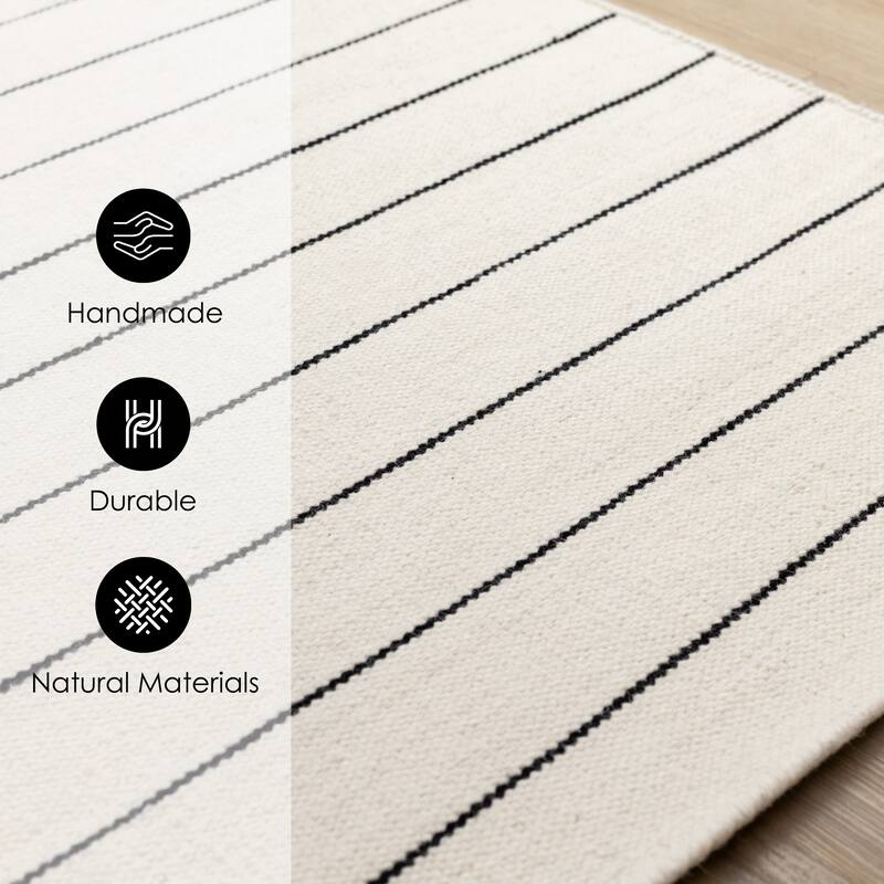 White Black Striped Handmade Wool Rug