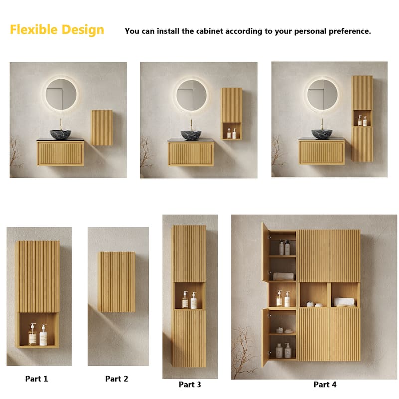 Modland 14"W x 59''H Wall Mounted Bathroom Cabinet - Narrow Waterproof Plywood, Corolla Oak for Over Toilet Storage