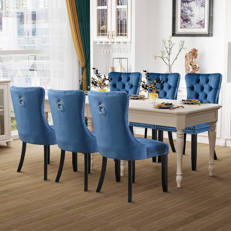 Dining Chairs Set of 6, Luxury Upholstered Velvet Kitchen Chairs Side Chair with Padded Seat Back and Solid Wood Legs