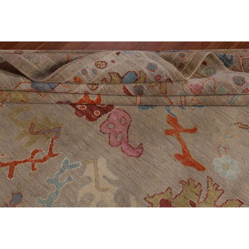 Hand Knotted Oriental 100% Wool Carpet Transitional All-Over Beige & Ivories Oushak Area Rug - 9' 10'' X 8' 5''
