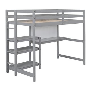 Twin Wood Loft Bed with Shelves, Desk, and Writing Board - Perfect for Homework