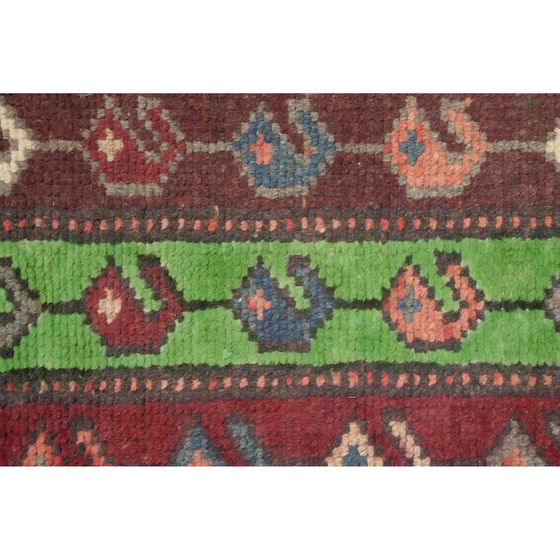 Hand Knotted Oriental 100% Wool Carpet Traditional Geometric Red Bakhtiari Runner Rug - 9' 11'' X 3' 6''