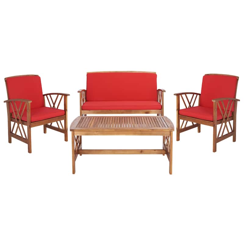 SAFAVIEH Outdoor Fontana 4-piece Acacia Wood Patio Conversation Set