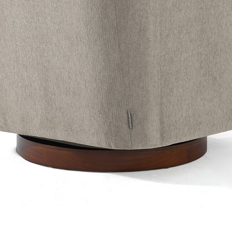 Upholstered Swivel Barrel Chair with Curved Wood Arms