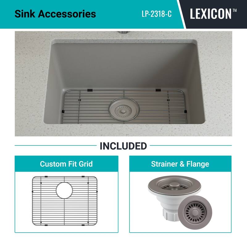 Lexicon Undermount Quartz 23 Inch Single Bowl Kitchen Sink Kit