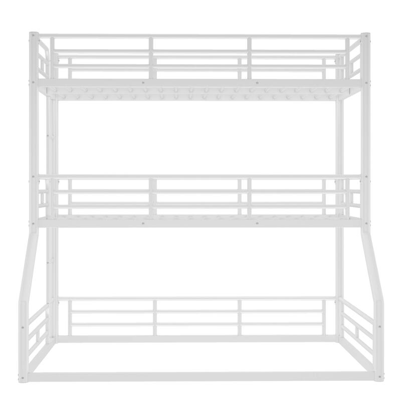 Twin over Twin over Full Bunk Bed, Metal Triple Bunk Bed with Safety Guardrails, Heavy-duty Bunk Bed with Noise-reduced Design