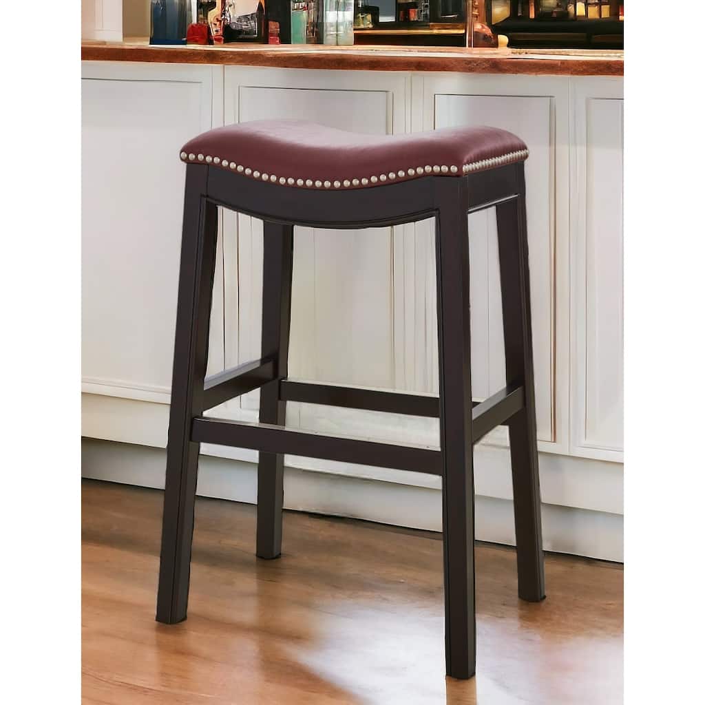 HomeRoots 31" Dark Red and Espresso Solid Wood Backless Bar Chair