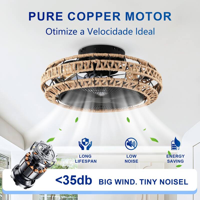 Vintage Rope Ceiling Fan with Light,NOT Included Bulbs