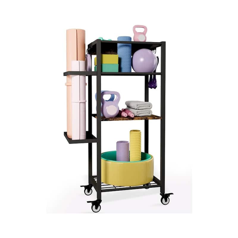Yoga Mat Storage Rack with Wheels, 3 Tier