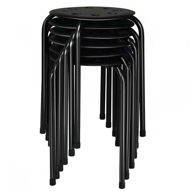 Set of 6 Portable Plastic Stack Stools 17.5" Height Backless Seating