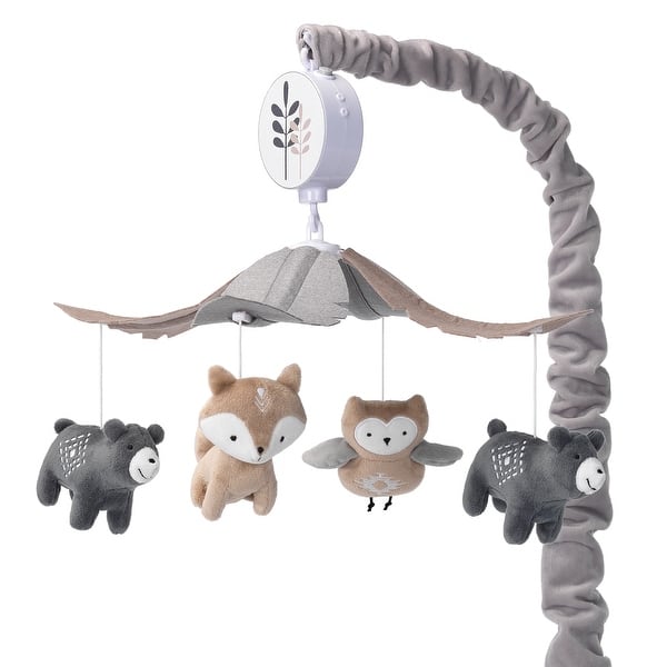 slide 2 of 6, Lambs & Ivy Woodland Forest Gray/Tan Musical Baby Crib Mobile Soother Toy