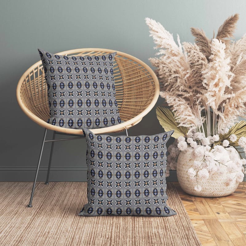 Darbari Dynasty Faux Suede Reversible Throw Pillow Blue and Gray