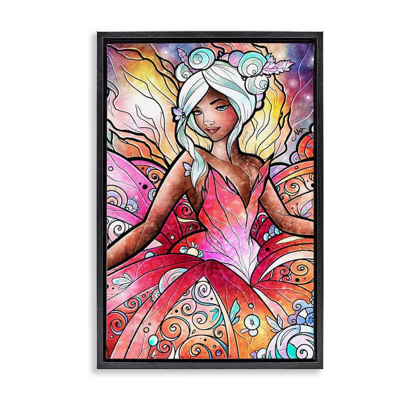 Stupell Pastel Nouveau Fairy Framed Floater Canvas Wall Art Design By Mandie Manzano - 17 x 25 - Black