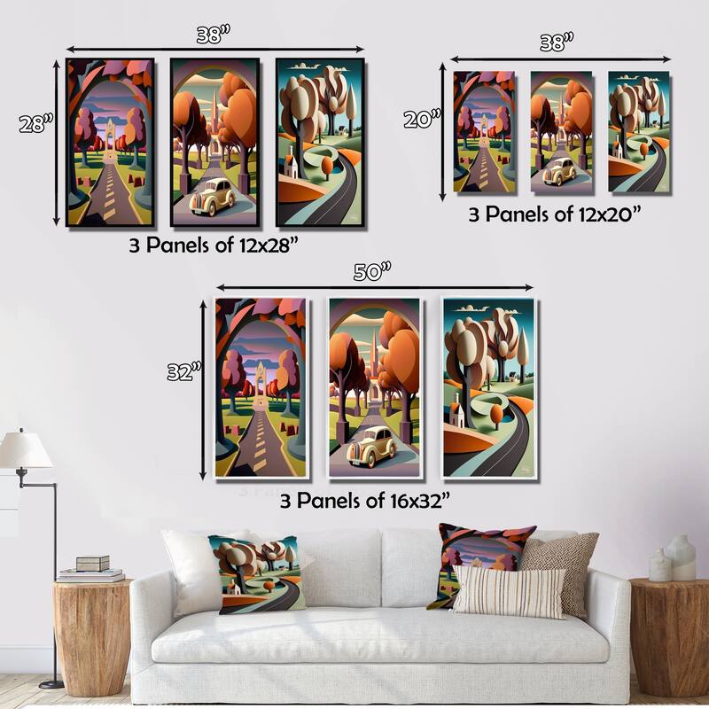 Designart "Road Through The Rustic Mountains I" Abstract Landscape Pink - Canvas Set Of 3 For Living Room Decor