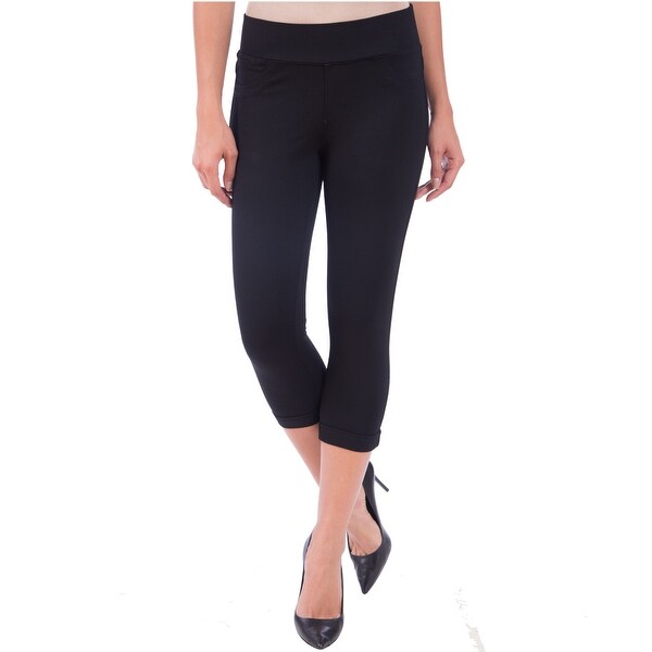 Lola Jeans Michelle-JBLK, Mid Rise Ponte Jersey Pull On Capri