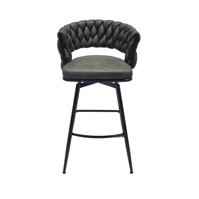 Modern Upholstered Bar Height Barstools Set of 2/360 Swivel/With Footrest and Back