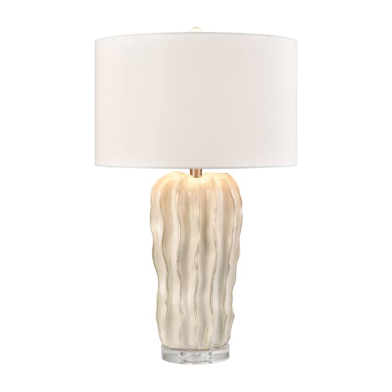 Elk Home Genesee White Glazed With White Linen Drum Shade Table Lamp