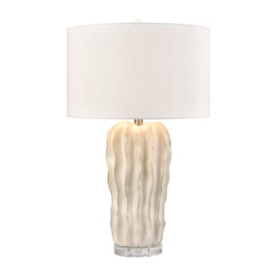Elk Home Genesee White Glazed With White Linen Drum Shade Table Lamp