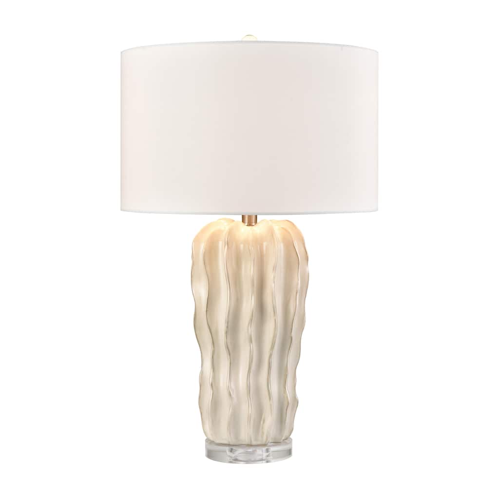 Elk Home Genesee White Glazed With White Linen Drum Shade Table Lamp