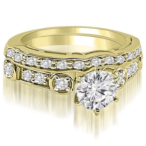 1.00 cttw. 14K Yellow Gold Vintage Round Cut Diamond Bridal Set