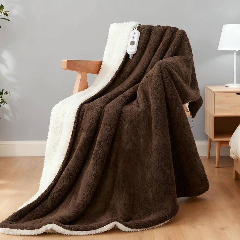 84"x90" Sherpa Machine Washable Electric Blanket Heated Throw, Brown - Brown