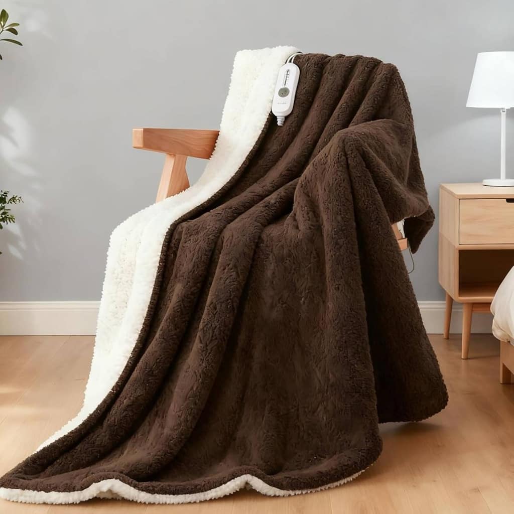 84"x90" Sherpa Machine Washable Electric Blanket Heated Throw, Brown